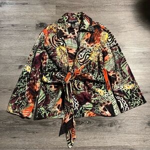 MISHCA Colorful Abstract 2000s Tie Front Blouse Top Artsy Electic 00s Boho Small